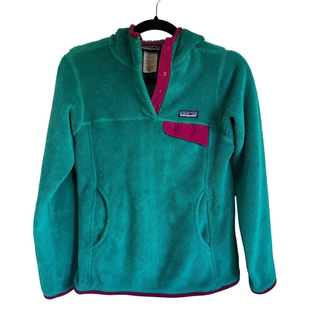 Patagonia Womens Re-Tool Snap T Hoodie Green Purple Fuzzy Pull Over Size XS